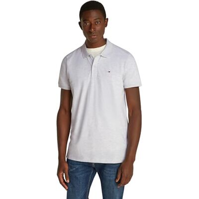 Tommy Jeans Herren Poloshirt Kurzarm Slim Fit, Grau (Silver Grey Htr), L Tommy Jeans Herren Poloshirt Kurzarm Slim Fit, Grau (Silver Grey Htr), L