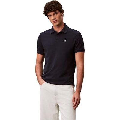 Calvin Herren Poloshirt Kurzarm Monogram Pique aus Baumwolle, Blau (Dark Sapphire), XS Calvin Herren Poloshirt Kurzarm Monogram Pique aus Baumwolle, Blau (Dark Sapphire), XS
