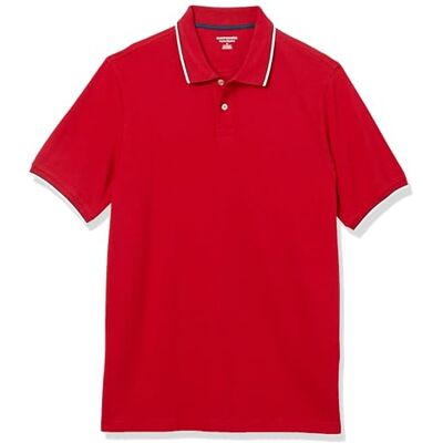 Amazon Herren Polohemd aus Baumwollpiqué in normaler Passform (erhältlich in Übergrößen), Rot Twin Stripe, L Amazon Herren Polohemd aus Baumwollpiqué in normaler Passform (erhältlich in Übergrößen), Rot Twin Stripe, L