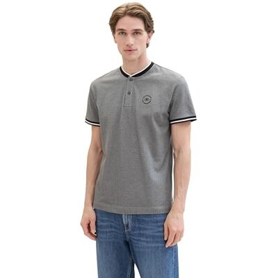 TOM TAILOR Herren Basic Piqué Poloshirt mit Stehkragen, Black Two Tone Pique, XL TOM TAILOR Herren Basic Piqué Poloshirt mit Stehkragen, Black Two Tone Pique, XL