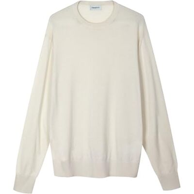 Diana Studio – Herrenpullover aus extrafeiner Merinowolle und Bio-Baumwolle mit Rundhalsausschnitt, Cremefarben, Größe XL, Normale Passform Diana Studio – Herrenpullover aus extrafeiner Merinowolle und Bio-Baumwolle mit Rundhalsausschnitt, Cremefarben, Größe XL, Normale Passform
