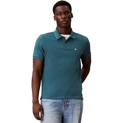 Calvin Herren Poloshirt Kurzarm Monogram Pique aus Baumwolle, Türkis (Tahoe Green), S Calvin Herren Poloshirt Kurzarm Monogram Pique aus Baumwolle, Türkis (Tahoe Green), S