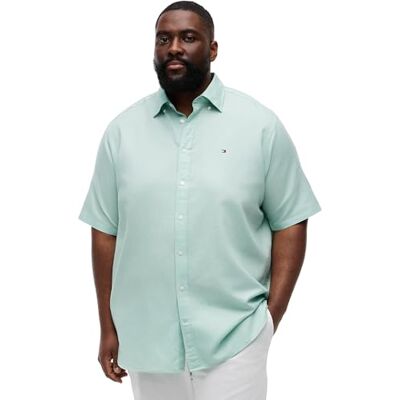 Tommy Hilfiger Herren Hemd Linen Solid Kurzarm, Grün (Crushed Mint), 5XL Tommy Hilfiger Herren Hemd Linen Solid Kurzarm, Grün (Crushed Mint), 5XL