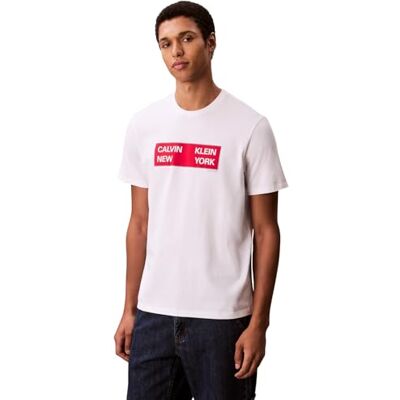 Calvin Herren T-Shirt Kurzarm Box Graphic Tee Regular Fit, Weiß (Brilliant White), M Calvin Herren T-Shirt Kurzarm Box Graphic Tee Regular Fit, Weiß (Brilliant White), M