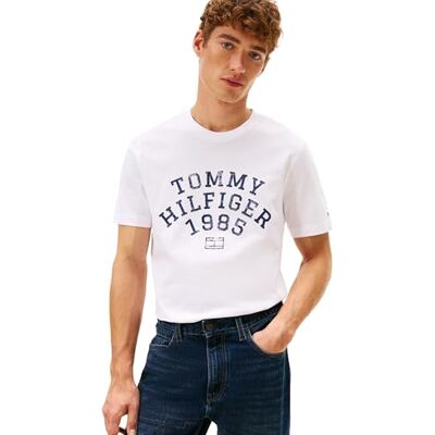 Tommy Hilfiger Herren T-Shirt Kurzarm Archive mit großem Logo, Weiß (White), XL Tommy Hilfiger Herren T-Shirt Kurzarm Archive mit großem Logo, Weiß (White), XL