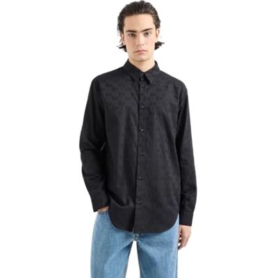 Armani Exchange Men's The Grid, All Over Tonal Logo Shirt Black,S Armani Exchange Men's The Grid, All Over Tonal Logo Shirt Black,S