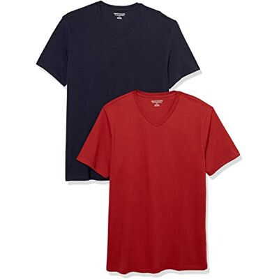Amazon Herren Kurzärmelige T-Shirts mit V-Ausschnitt, 2er-Pack, Dunkelrot/Marineblau, S Amazon Herren Kurzärmelige T-Shirts mit V-Ausschnitt, 2er-Pack, Dunkelrot/Marineblau, S