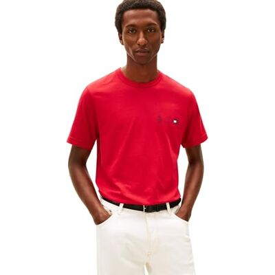 Tommy Hilfiger Herren T-Shirt Kurzarm Small Crest Outline mit Rundhalsausschnitt, Rot (Medium Red), S Tommy Hilfiger Herren T-Shirt Kurzarm Small Crest Outline mit Rundhalsausschnitt, Rot (Medium Red), S