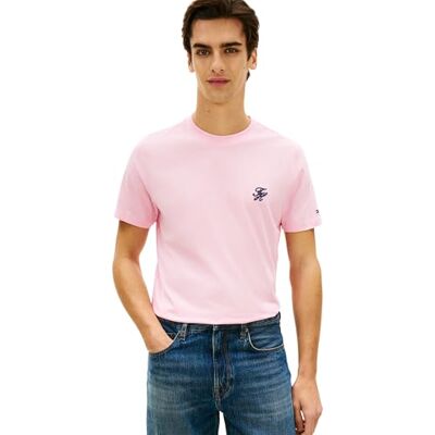 Tommy Hilfiger Herren T-Shirt Kurzarm Script Monogram aus Baumwolle, Rosa (Classic Pink), XS Tommy Hilfiger Herren T-Shirt Kurzarm Script Monogram aus Baumwolle, Rosa (Classic Pink), XS