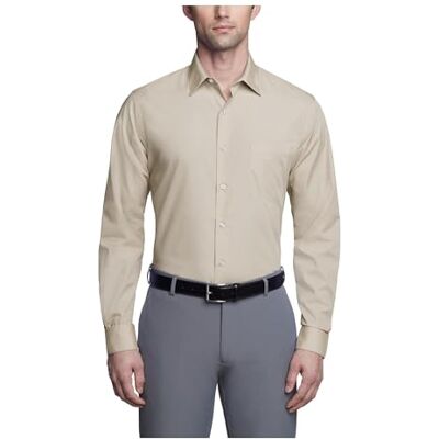 Van Heusen Herren Popeline, enganliegend, Fester spitzer Kragen Klassisches Hemd, Stein, 37 cm Hals 86 cm-89 cm Ärmel Van Heusen Herren Popeline, enganliegend, Fester spitzer Kragen Klassisches Hemd, Stein, 37 cm Hals 86 cm-89 cm Ärmel