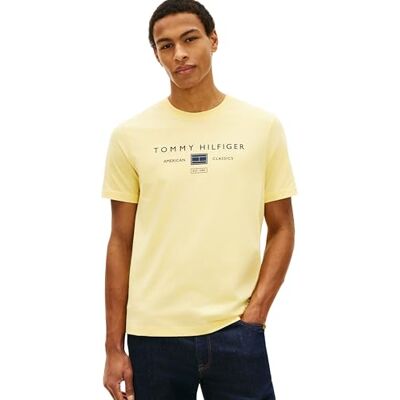 Tommy Hilfiger Herren T-Shirt Kurzarm Brand Love Mono Stack aus Baumwolle, Gelb (Citronella), M Tommy Hilfiger Herren T-Shirt Kurzarm Brand Love Mono Stack aus Baumwolle, Gelb (Citronella), M