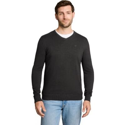 TOM TAILOR Herren 1012820 Basic Strickpullover Mit V-Ausschnitt, 10617 Black Grey Melange, M EU TOM TAILOR Herren 1012820 Basic Strickpullover Mit V-Ausschnitt, 10617 Black Grey Melange, M EU