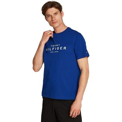 Tommy Hilfiger Herren T-Shirt Kurzarm Big Regular Fit, Blau (Wedge Blue), S Tommy Hilfiger Herren T-Shirt Kurzarm Big Regular Fit, Blau (Wedge Blue), S
