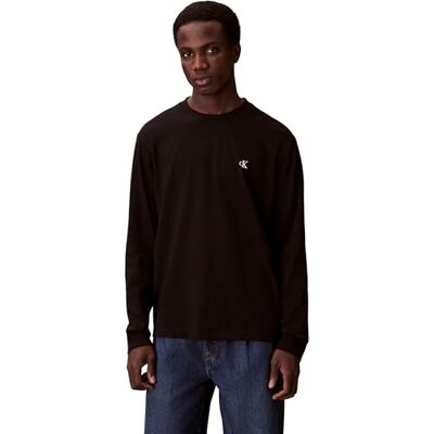 Calvin Herren Langarmshirt Easy Monogram mit Rundhalsausschnitt, Schwarz (Black), L Calvin Herren Langarmshirt Easy Monogram mit Rundhalsausschnitt, Schwarz (Black), L