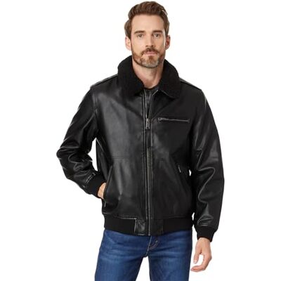 Levi's Herren Bomberjacke aus Kunstleder mit Sherpa-Kragen Jacke, Schwarz, XL Levi's Herren Bomberjacke aus Kunstleder mit Sherpa-Kragen Jacke, Schwarz, XL
