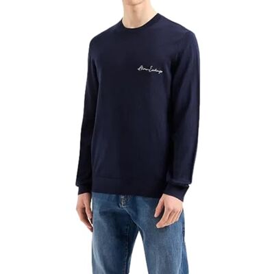 Armani Exchange Men's Essential, Logo Signature,Pullover Sweater,Blue,L Armani Exchange Men's Essential, Logo Signature,Pullover Sweater,Blue,L