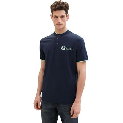TOM TAILOR Herren Piqué Poloshirt mit Schriftzug, 10668 Sky Captain Blue, XXXL TOM TAILOR Herren Piqué Poloshirt mit Schriftzug, 10668 Sky Captain Blue, XXXL
