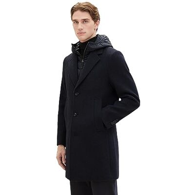 TOM TAILOR Herren 2-in-1 Karo Wollmantel mit abnehmbarer Innenjacke, navy blue structure, XL TOM TAILOR Herren 2-in-1 Karo Wollmantel mit abnehmbarer Innenjacke, navy blue structure, XL