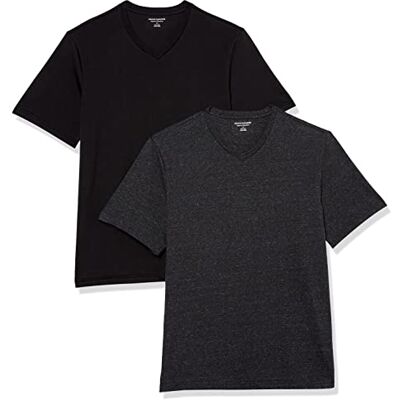 Amazon Herren Kurzärmeliges T-Shirt mit V-Ausschnitt (erhältlich in Big & Tall), Normale Passform, 2er-Pack, Schwarz/Anthrazit Meliert, XX-Large Amazon Herren Kurzärmeliges T-Shirt mit V-Ausschnitt (erhältlich in Big & Tall), Normale Passform, 2er-Pack, Schwarz/Anthrazit Meliert, XX-Large