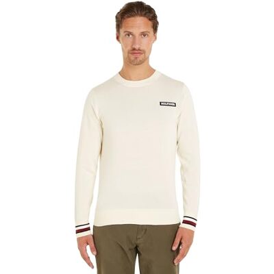 Tommy Hilfiger Herren Pullover Global Stripe Crew Neck Baumwolle, Beige (Calico), L Tommy Hilfiger Herren Pullover Global Stripe Crew Neck Baumwolle, Beige (Calico), L