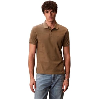 Calvin Herren Poloshirt Kurzarm Monogram Pique aus Baumwolle, Braun (Capers), XS Calvin Herren Poloshirt Kurzarm Monogram Pique aus Baumwolle, Braun (Capers), XS