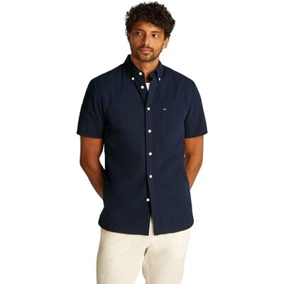 Tommy Hilfiger Herren Hemd Seersucker Solid Regular Fit, Blau (Desert Sky), S Tommy Hilfiger Herren Hemd Seersucker Solid Regular Fit, Blau (Desert Sky), S