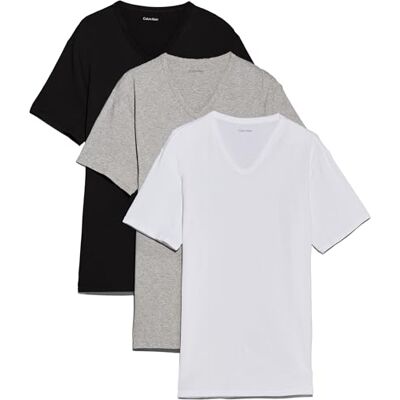 Calvin Herren 3er Pack T-Shirts Kurzarm mit V-Ausschnitt, Mehrfarbig (Black, White, Grey Heather), S Calvin Herren 3er Pack T-Shirts Kurzarm mit V-Ausschnitt, Mehrfarbig (Black, White, Grey Heather), S