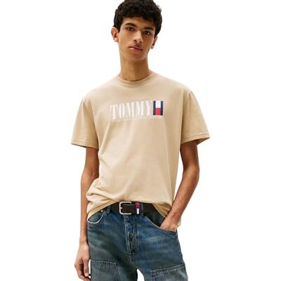 Tommy Jeans Herren T-Shirt Kurzarm Flag Tee Regular Fit, Beige (Silt), XS Tommy Jeans Herren T-Shirt Kurzarm Flag Tee Regular Fit, Beige (Silt), XS