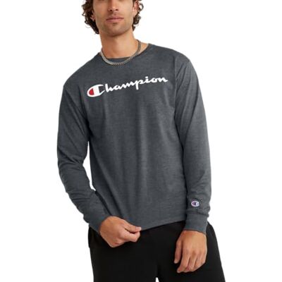 Champion Herren Klassisches Langarm, Standard-Passform, Script & C-Logo, Erhältlich in Regular und Big & Tall T-Shirt, Granit Heather-y07718, X-Large Champion Herren Klassisches Langarm, Standard-Passform, Script & C-Logo, Erhältlich in Regular und Big & Tall T-Shirt, Granit Heather-y07718, X-Large