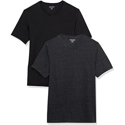 Amazon Herren T-Shirt Slim Fit Kurzarm V-Ausschnitt 2er Pack Black/Charcoal Heather, XX-Large Amazon Herren T-Shirt Slim Fit Kurzarm V-Ausschnitt 2er Pack Black/Charcoal Heather, XX-Large
