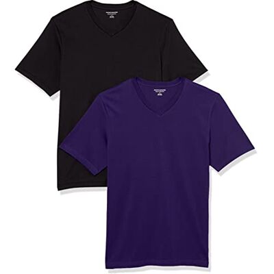 Amazon Herren Kurzarm-T-Shirt mit V-Ausschnitt (erhältlich in Big & Tall), normale Passform, 2er-Pack, Schwarz/Dunkelviolett, 3X-Large Big Amazon Herren Kurzarm-T-Shirt mit V-Ausschnitt (erhältlich in Big & Tall), normale Passform, 2er-Pack, Schwarz/Dunkelviolett, 3X-Large Big