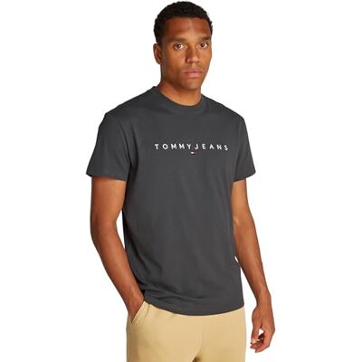 Tommy Jeans Herren T-Shirt Kurzarm Linear Logo Baumwolle, Grau (Washed Black), XXL Tommy Jeans Herren T-Shirt Kurzarm Linear Logo Baumwolle, Grau (Washed Black), XXL