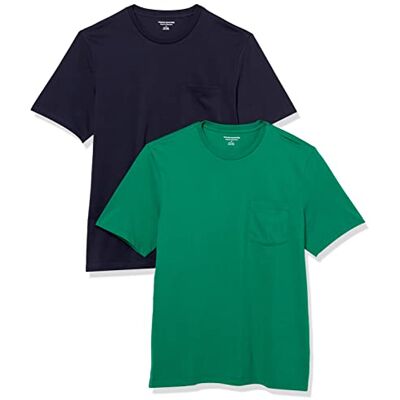 Amazon Herren Kurzärmeliges T-Shirt mit Rundhalsausschnitt und Tasche, 2er-Pack, Grün/Marineblau, L Amazon Herren Kurzärmeliges T-Shirt mit Rundhalsausschnitt und Tasche, 2er-Pack, Grün/Marineblau, L