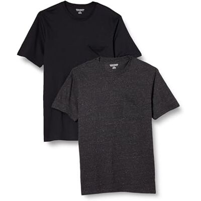 Amazon Herren Kurzärmeliges T-Shirt mit Rundhalsausschnitt und Tasche, 2er-Pack, Dunkelgrau Meliert/Schwarz, S Amazon Herren Kurzärmeliges T-Shirt mit Rundhalsausschnitt und Tasche, 2er-Pack, Dunkelgrau Meliert/Schwarz, S