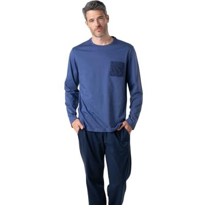 Eminence Langer Pyjama für Herren Liberty – Jersey 100% gekämmte Baumwolle – Langarm-T-Shirt mit Rundhalsausschnitt + Hose mit 2 Taschen – Öko-TEX® Standard 100, Blau/Marineblau, M Eminence Langer Pyjama für Herren Liberty – Jersey 100% gekämmte Baumwolle – Langarm-T-Shirt mit Rundhalsausschnitt + Hose mit 2 Taschen – Öko-TEX® Standard 100, Blau/Marineblau, M