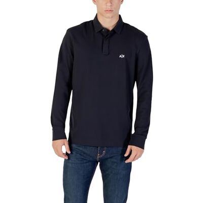Armani Exchange Men's Essential, Long Sleeve Side Monogram Logo Polo Shirt, Blue, M Armani Exchange Men's Essential, Long Sleeve Side Monogram Logo Polo Shirt, Blue, M