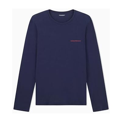 Giorgio Armani Herren-T-Shirt aus Reiner Baumwolle, langärmelig, Rundhalsausschnitt, Blau, Größe M, blau, M Giorgio Armani Herren-T-Shirt aus Reiner Baumwolle, langärmelig, Rundhalsausschnitt, Blau, Größe M, blau, M