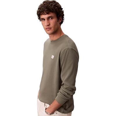 Calvin Herren Langarmshirt Waffle Badge Tee mit Rundhalsausschnitt, Grün (Dusty Olive), XL Calvin Herren Langarmshirt Waffle Badge Tee mit Rundhalsausschnitt, Grün (Dusty Olive), XL