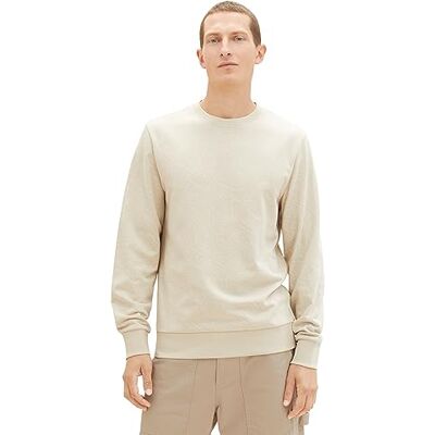 TOM TAILOR Herren 1037854 Basic Sweatshirt mit Allover-Print, 32453-beige Alfalfa line Design, M TOM TAILOR Herren 1037854 Basic Sweatshirt mit Allover-Print, 32453-beige Alfalfa line Design, M