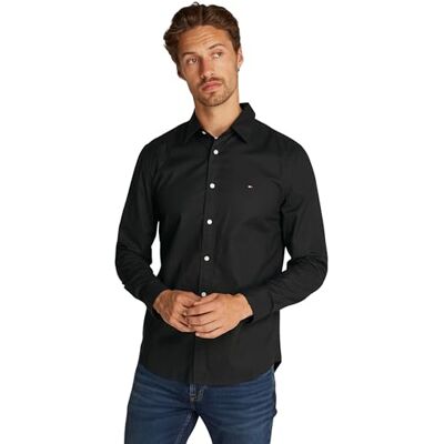 Tommy Hilfiger Herren Hemd Flex Poplin Kent Collar Businesshemd, Schwarz (Black), S Tommy Hilfiger Herren Hemd Flex Poplin Kent Collar Businesshemd, Schwarz (Black), S