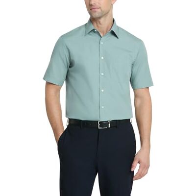 Van Heusen Herren, kurzärmelig, Popeline, einfarbig Klassisches Hemd, Meeresnebel, 44 cm Hals Van Heusen Herren, kurzärmelig, Popeline, einfarbig Klassisches Hemd, Meeresnebel, 44 cm Hals