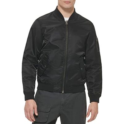 Levi's Herren Flight Lightweight Zip-up Bomber Jacket Varsity Jacke, Schwarz Ma-1 ungefüllt, L Levi's Herren Flight Lightweight Zip-up Bomber Jacket Varsity Jacke, Schwarz Ma-1 ungefüllt, L