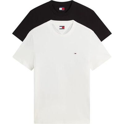 Tommy Jeans Herren 2er Pack T-Shirts Kurzarm Xslim Jersey aus Baumwolle, Mehrfarbig (Black/Ecru), XXXL Tommy Jeans Herren 2er Pack T-Shirts Kurzarm Xslim Jersey aus Baumwolle, Mehrfarbig (Black/Ecru), XXXL