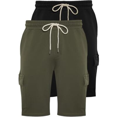 TRENDYOL Basic Black-Khaki 2-Pack Regular/Normal Cut Cargo Pocket Corded Rubber Waist Shorts TMNSS24SR00041 TRENDYOL Basic Black-Khaki 2-Pack Regular/Normal Cut Cargo Pocket Corded Rubber Waist Shorts TMNSS24SR00041