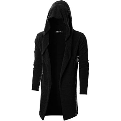GIVON Herren Lange Strickjacke mit Kapuze Rüschen Schalkragen Drape Cape Pullover Gothic Kleidung, Dcc055-schwarz, XL GIVON Herren Lange Strickjacke mit Kapuze Rüschen Schalkragen Drape Cape Pullover Gothic Kleidung, Dcc055-schwarz, XL