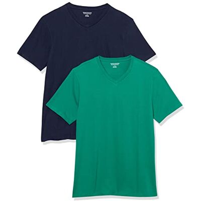 Amazon Herren Kurzärmelige T-Shirts mit V-Ausschnitt, 2er-Pack, Marineblau/Smaragdgrün, L Amazon Herren Kurzärmelige T-Shirts mit V-Ausschnitt, 2er-Pack, Marineblau/Smaragdgrün, L