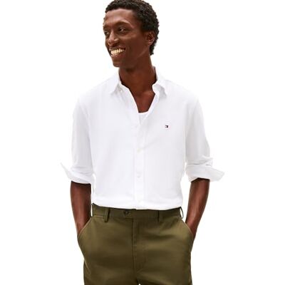 Tommy Hilfiger Herren Hemd Knit Pique Featherweight mit Knopfleiste, Weiß (White), XL Tommy Hilfiger Herren Hemd Knit Pique Featherweight mit Knopfleiste, Weiß (White), XL