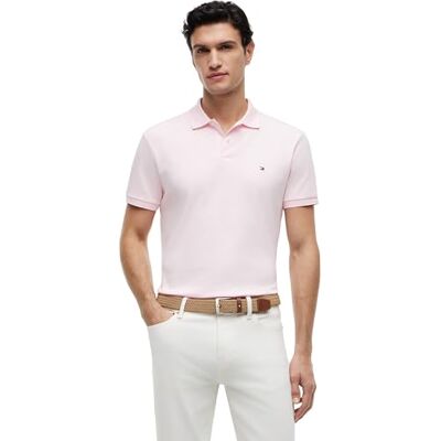 Tommy Hilfiger Herren Poloshirt Kurzarm Liquid Cotton mit Knopfleiste, Rosa (Pink Lily), S Tommy Hilfiger Herren Poloshirt Kurzarm Liquid Cotton mit Knopfleiste, Rosa (Pink Lily), S