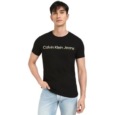 Calvin Herren T-Shirt Kurzarm Two Tone Institutional Tee Rundhalsausschnitt, Schwarz (Ck Black), S Calvin Herren T-Shirt Kurzarm Two Tone Institutional Tee Rundhalsausschnitt, Schwarz (Ck Black), S