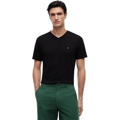 Tommy Hilfiger Herren T-Shirt Kurzarm Essential Tee mit V-Ausschnitt, Schwarz (Black), M Tommy Hilfiger Herren T-Shirt Kurzarm Essential Tee mit V-Ausschnitt, Schwarz (Black), M